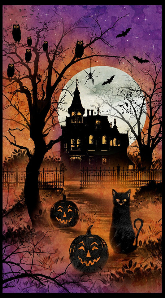 Fright Night Haunted House Halloween Panel by Timeless Treasures